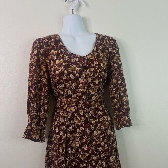 Vintage Byer Too Cottagecore Country Floral Button Front Midi Dress Women's 11 - Picture 2 of 12